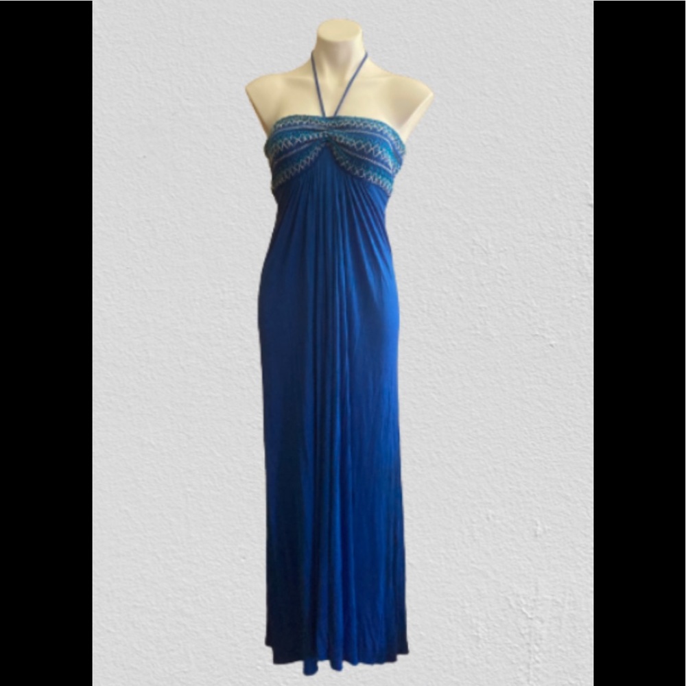 CACHE’ Vintage Cobalt Blue Summer Maxi Halter Dress Sz. S